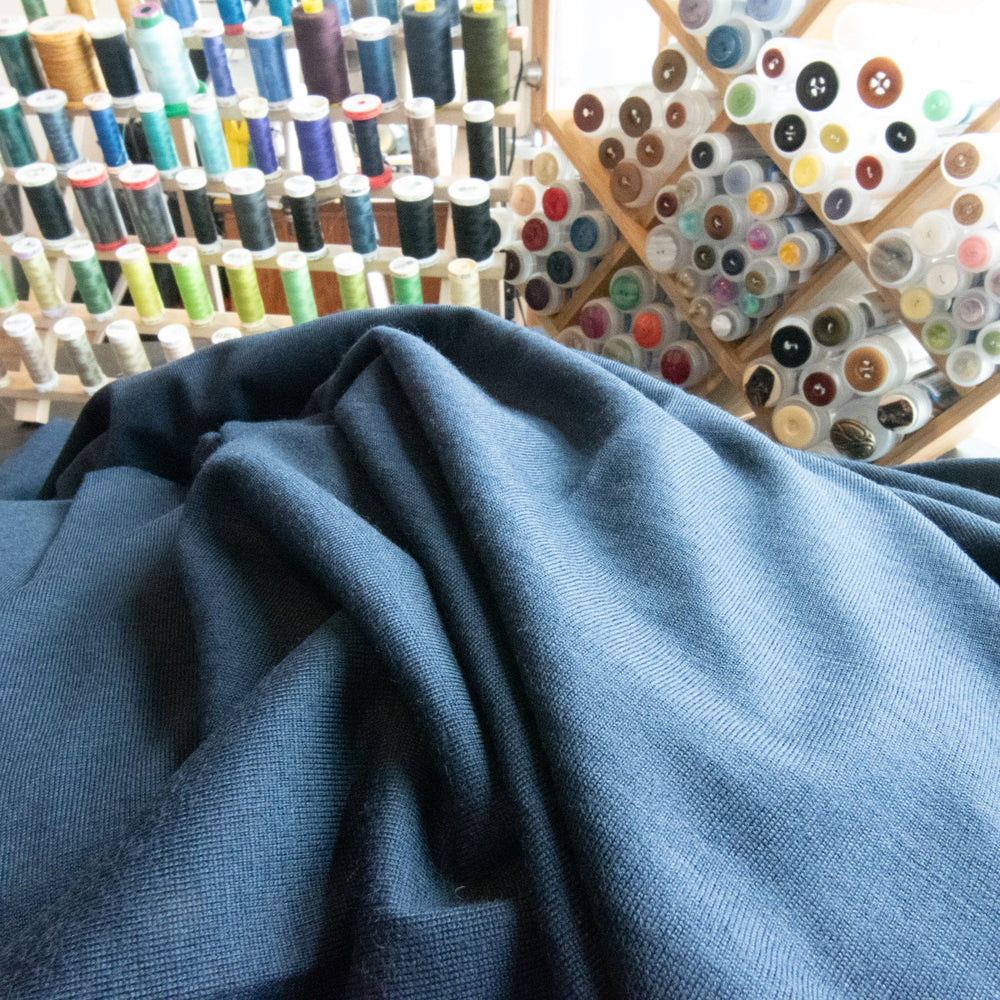 True Navy Wool Jersey Knit Fabric - 100% Wool - Soft Stretchy Natural Material for Sweaters & Tees