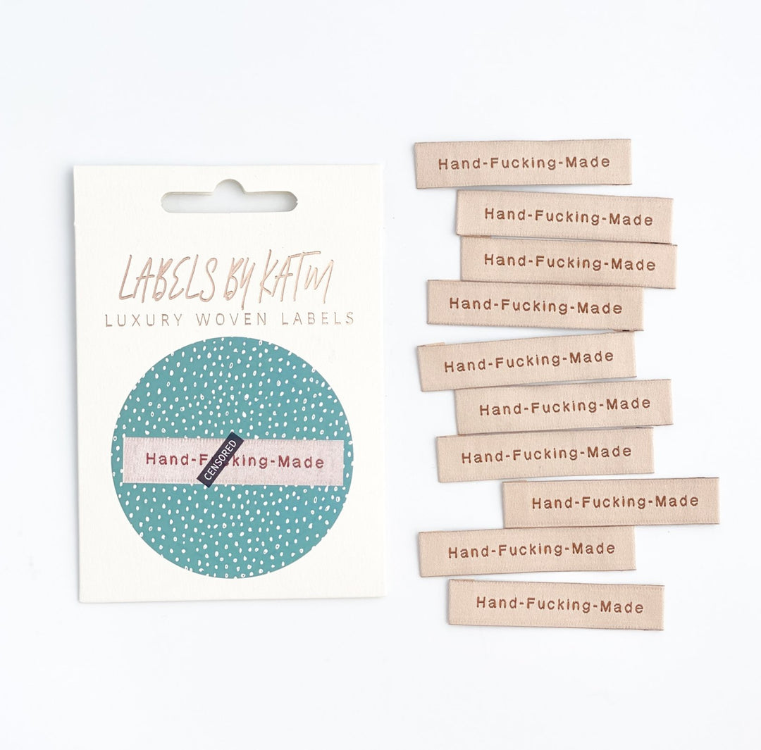 Edgy 'Hand-F**king-Made' woven sewing labels - premium quality tags for bold makers and sewists