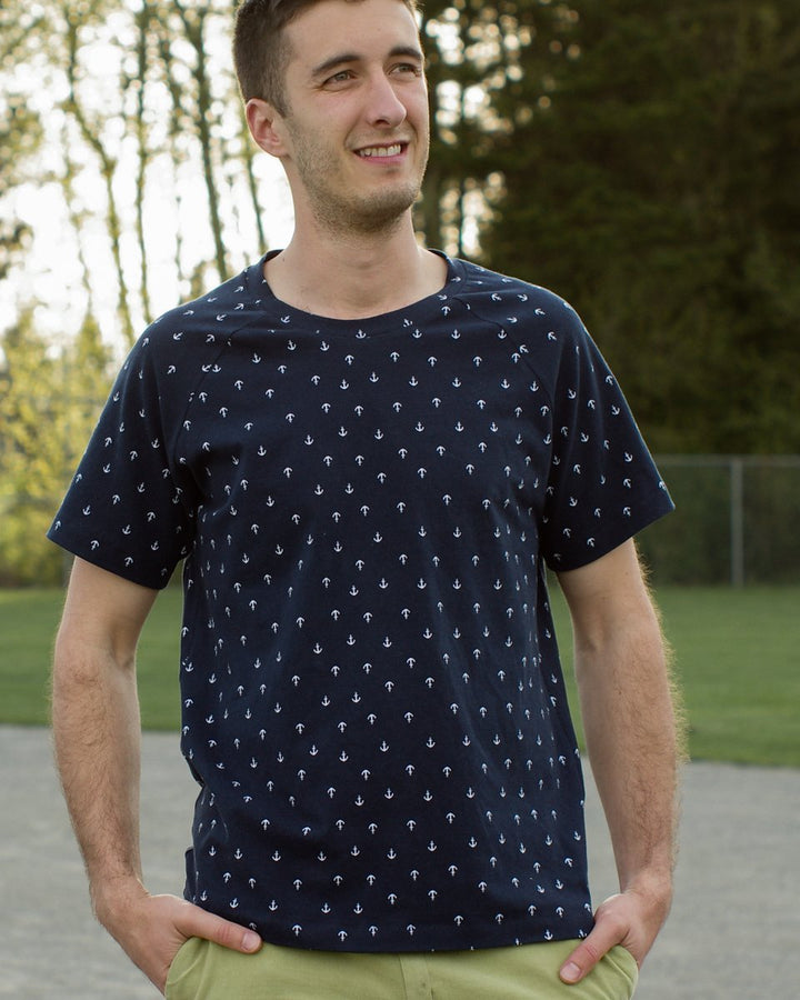Thread Theory Sayward Raglan sewing pattern casual t-shirt with curved raglan seams and slim sleeves