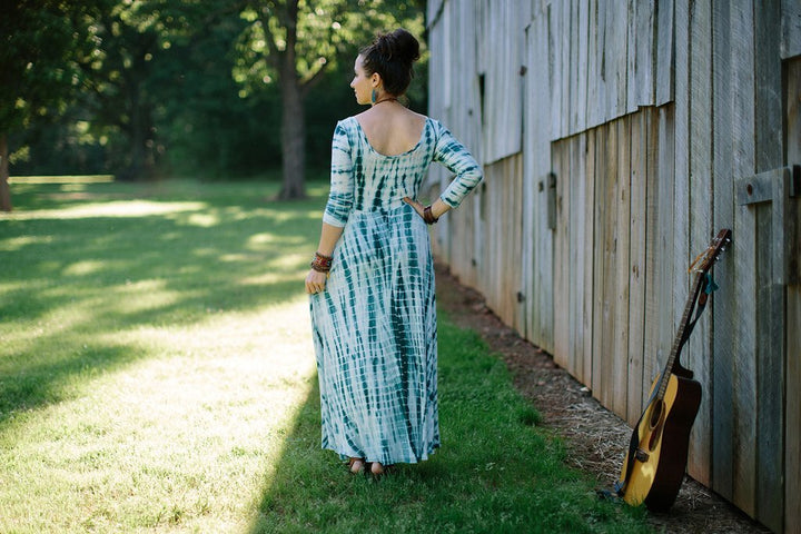 Sew Liberated Stasia Dress and Top in soft knit fabric, showcasing V-front bodice and flowing fit