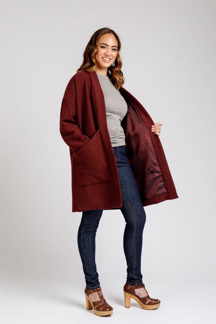 Megan Nielsen Hovea sewing pattern loose-fit drop shoulder jacket and coat with pockets and optional quilting
