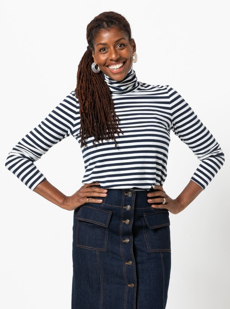 Style Arc Alexi Top sewing pattern with roll neck, long sleeves, and semi-fitted silhouette