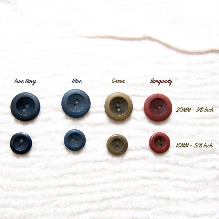 Blue Matte Corozo Button – 15mm & 20mm – Sustainable Two-Hole Sewing Button