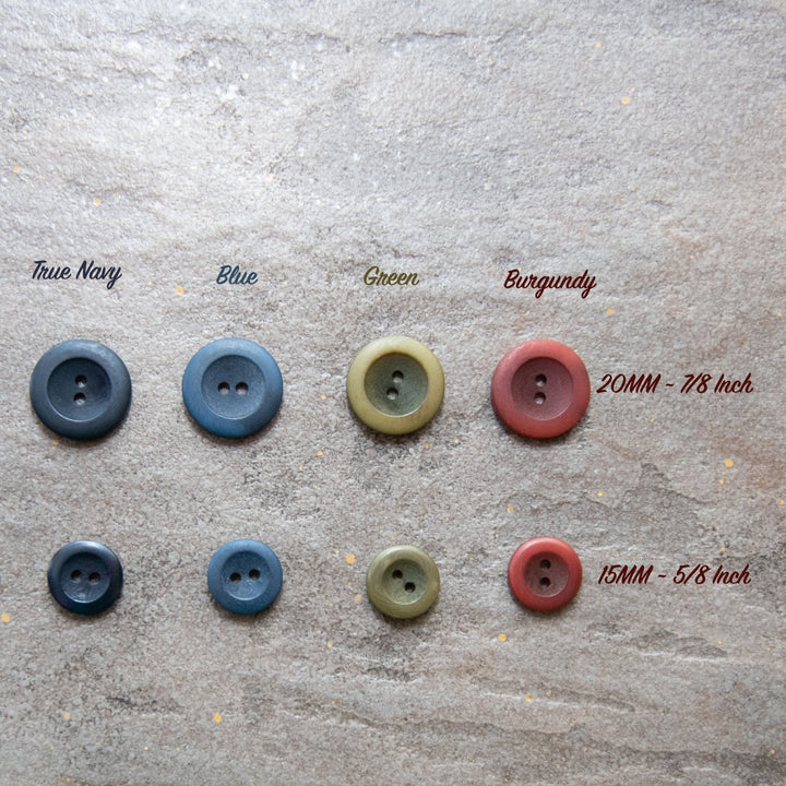 Blue Matte Corozo Button – 15mm & 20mm – Sustainable Two-Hole Sewing Button