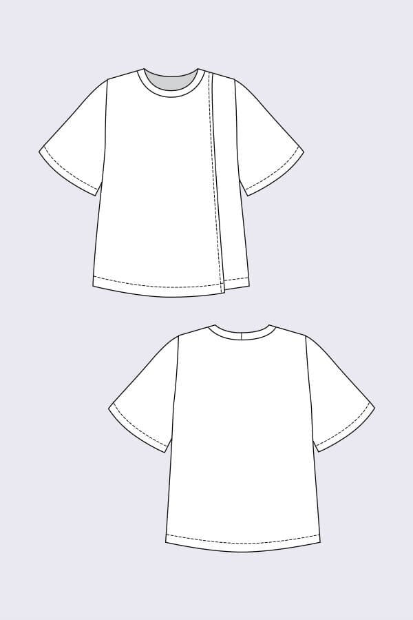 Named Clothing Anneli Double Front Dress sewing pattern – versatile jersey dress and T-shirt with wrap-effect front and round neckline.