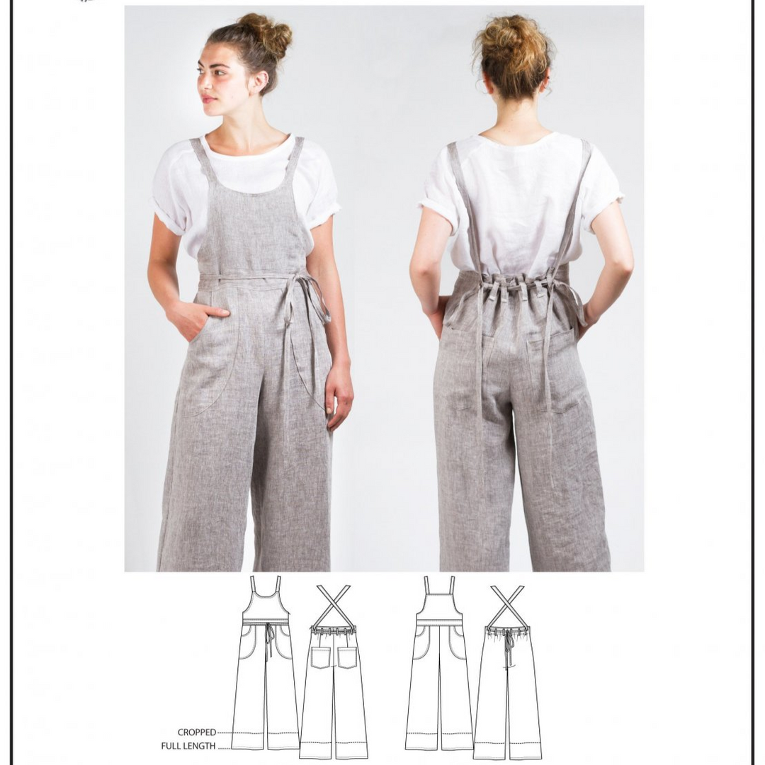 Sew House Seven Burnside Bibs sewing pattern – versatile overalls with adjustable straps, pockets, and wide-leg options