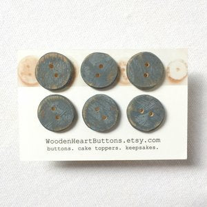 Small Grey Wooden Buttons – Distressed Two-Hole 20mm Buttons for Sweaters & Cardigans – Set of 6