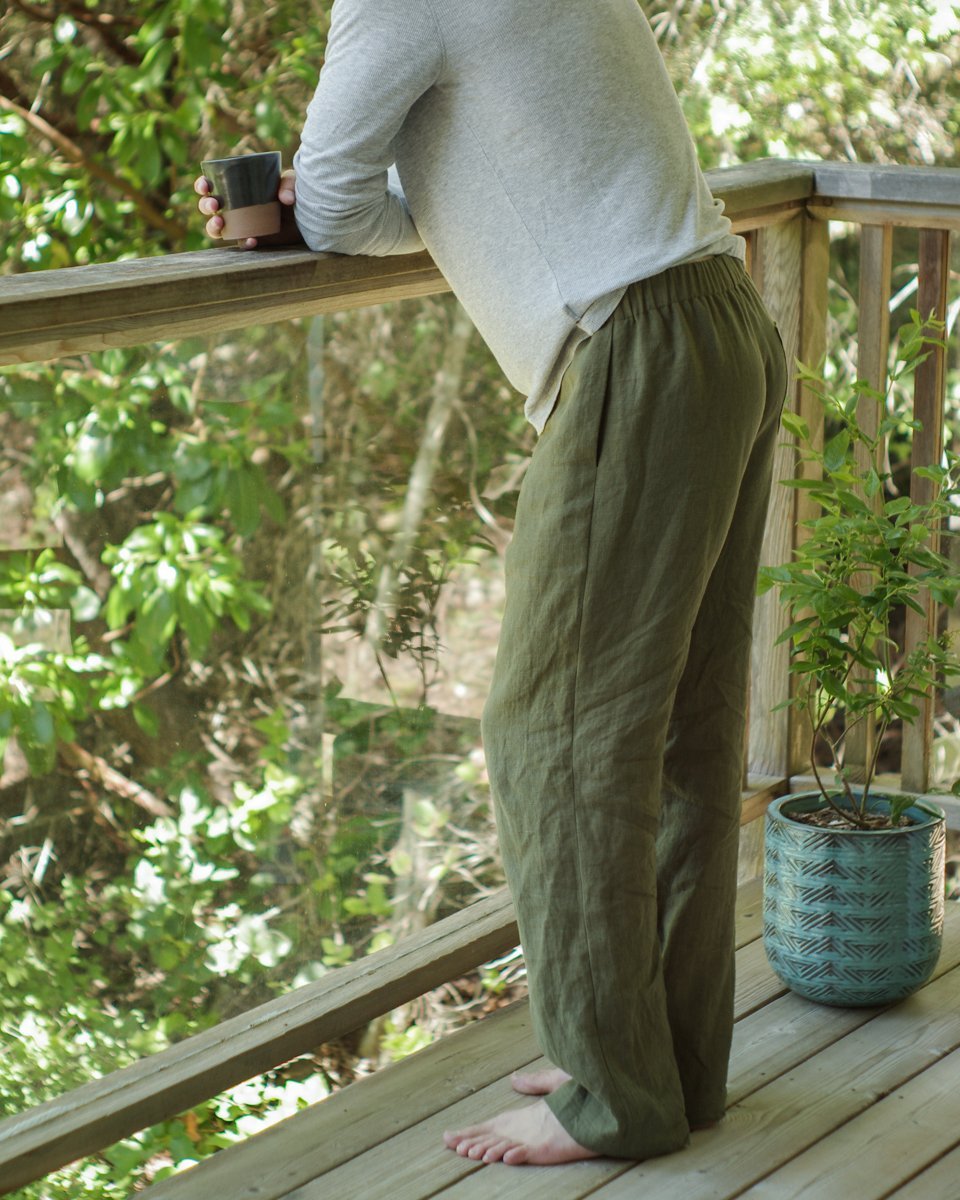 Thread Theory Eastwood Pajamas sewing pattern classic straight-leg pajama pants with elastic waistband and optional patch pocket