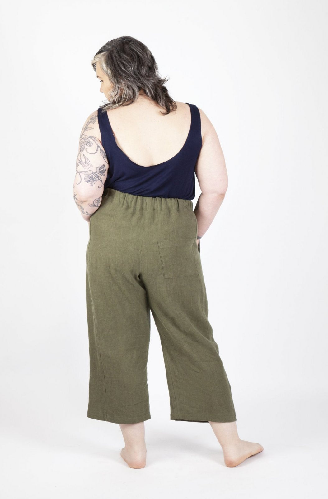 Sew House Seven Free Range Slacks Paper Pattern – elastic waist tapered and straight cropped pants sewing pattern