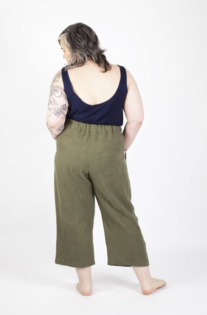 Sew House Seven Free Range Slacks Paper Pattern – elastic waist tapered and straight cropped pants sewing pattern