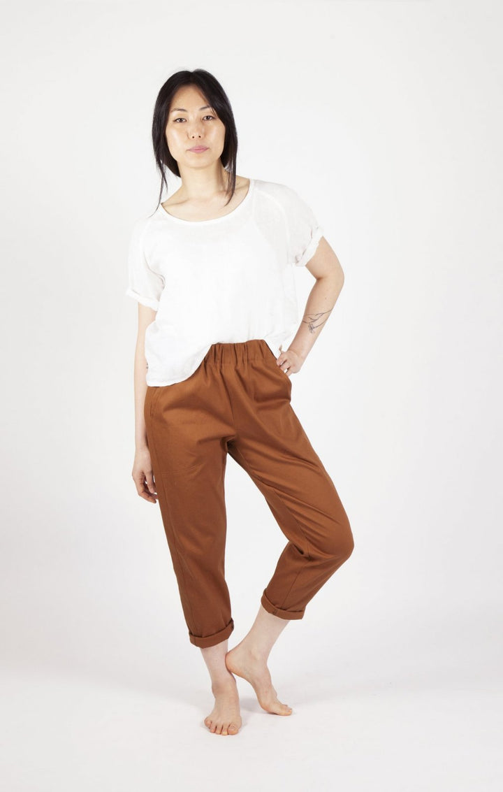 Sew House Seven Free Range Slacks Paper Pattern – elastic waist tapered and straight cropped pants sewing pattern