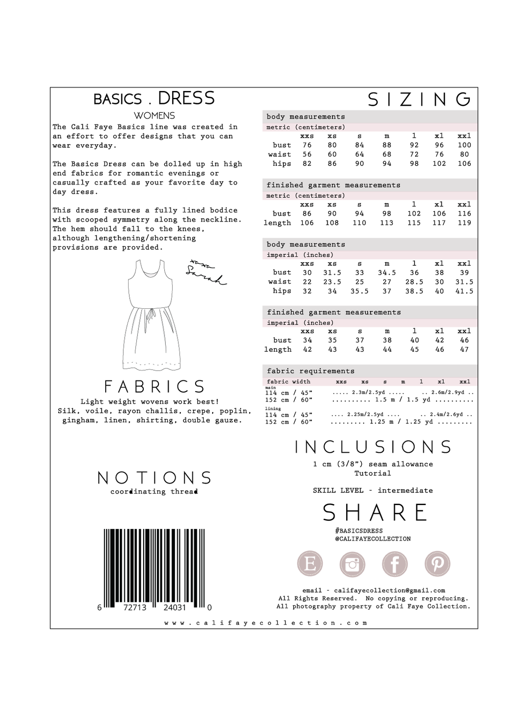 Cali Faye Basics Dress Pattern – versatile everyday dress sewing pattern with scooped neckline and knee-length hem