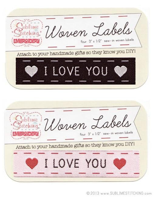I Love You woven garment labels for sewing - set of 4 white fray-proof labels