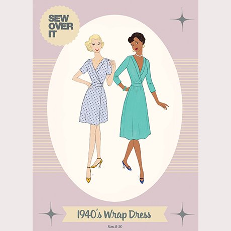 Sew Over It 1940s Wrap Dress sewing pattern – vintage-inspired wrap dress with collar, pleats, and A-line skirt
