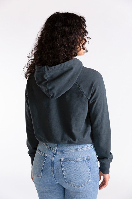 Chalk & Notch Page Hoodie sewing pattern cropped hooded sweatshirt with banded or drawstring hem and interchangeable sleeves