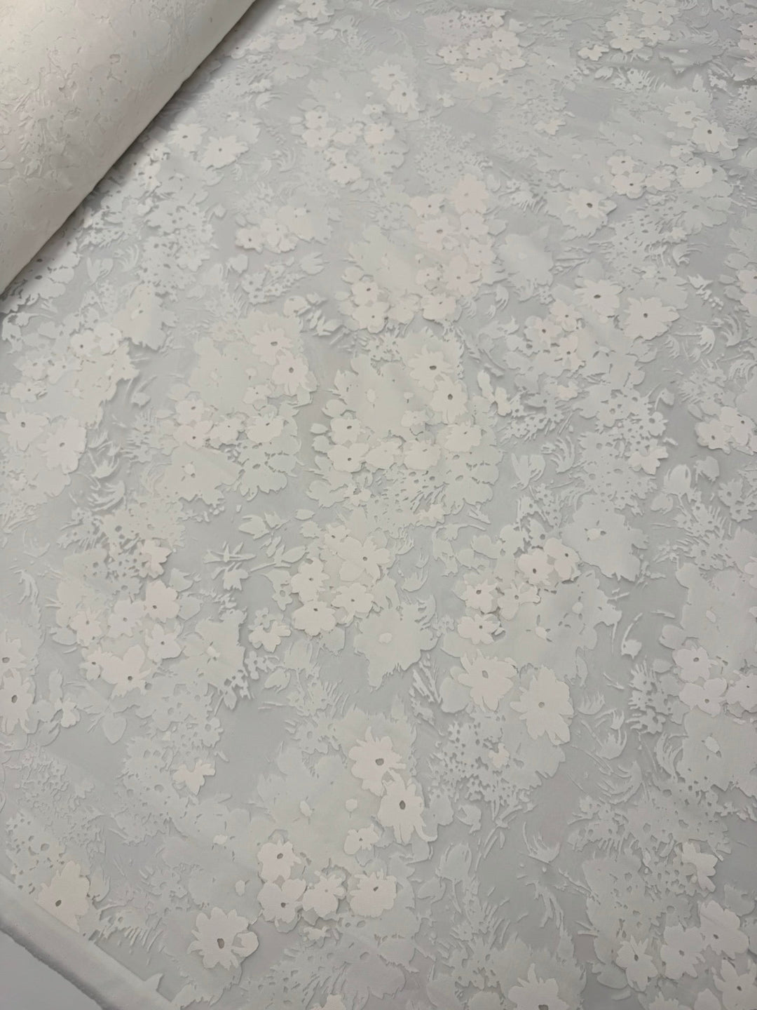 Jacquard and Mesh Woven in White