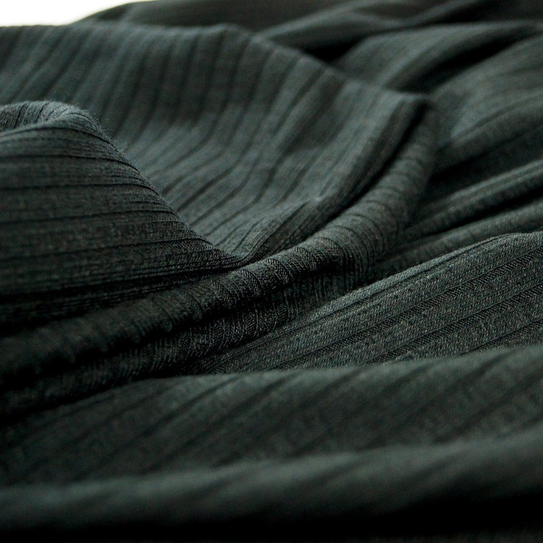 Black Rayon Wide Rib Knit Fabric - 100% Rayon - Stretchy Ribbed Material for Dresses & Bodysuits