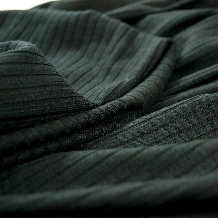 Black Rayon Wide Rib Knit Fabric - 100% Rayon - Stretchy Ribbed Material for Dresses & Bodysuits