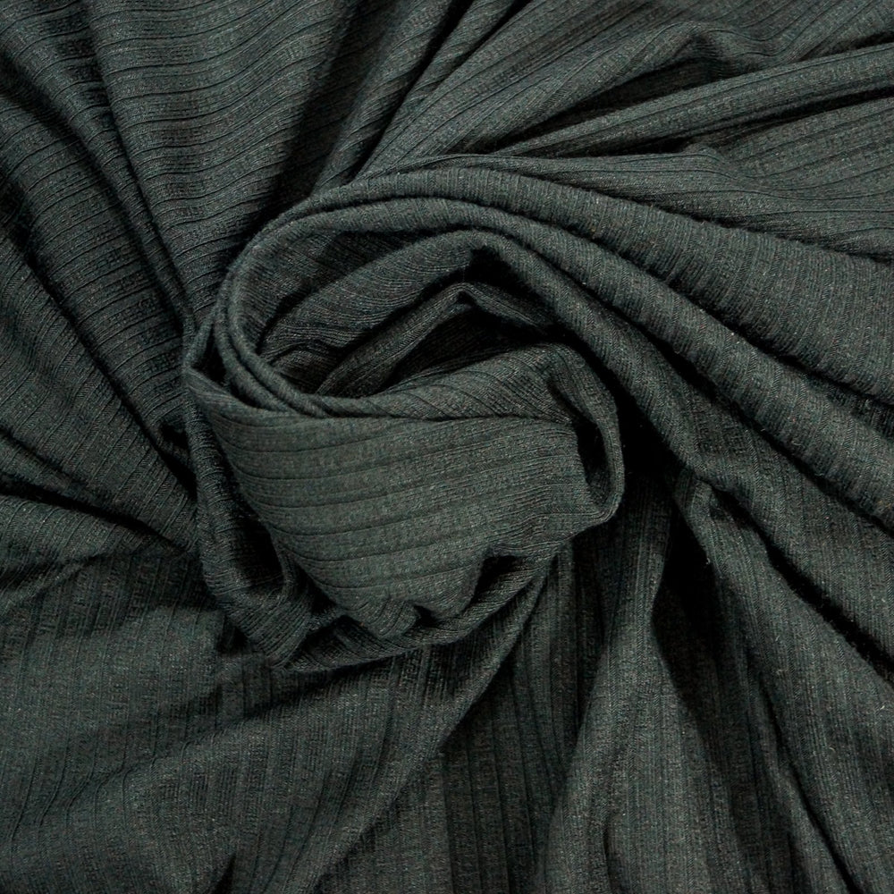Black Rayon Wide Rib Knit Fabric - 100% Rayon - Stretchy Ribbed Material for Dresses & Bodysuits