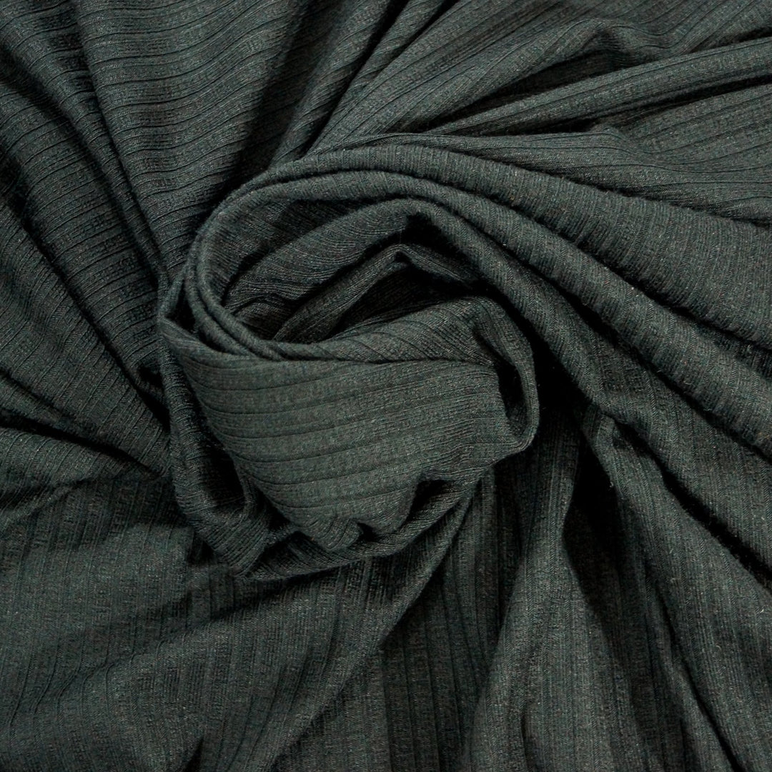 Black Rayon Wide Rib Knit Fabric - 100% Rayon - Stretchy Ribbed Material for Dresses & Bodysuits