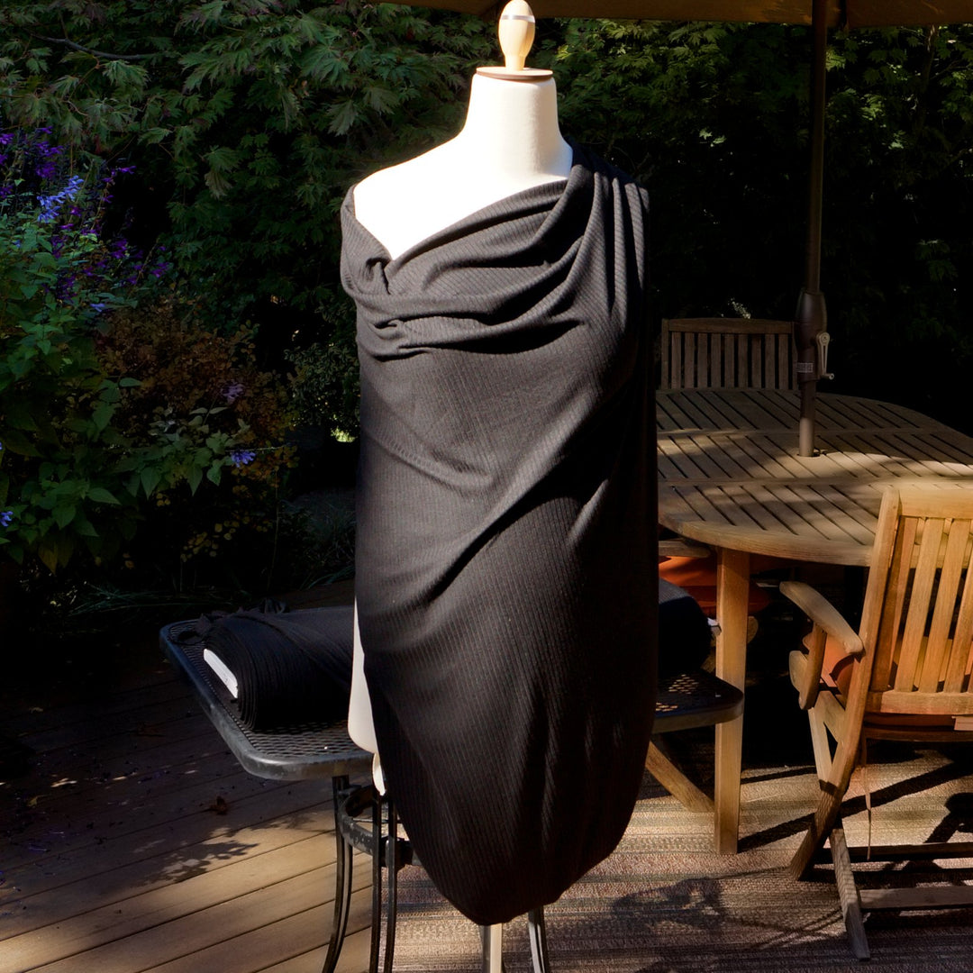 Black Rayon Wide Rib Knit Fabric - 100% Rayon - Stretchy Ribbed Material for Dresses & Bodysuits