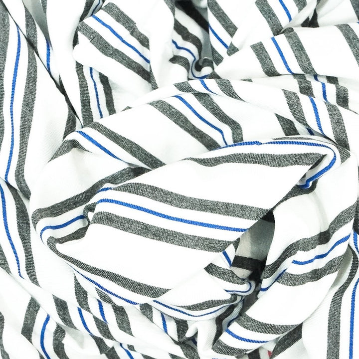 Grey and Royal Stripe Bamboo Knit Fabric - OEKO-TEX Certified 95% Bamboo 5% Spandex - Soft Sustainable Material for Tees & Tanks