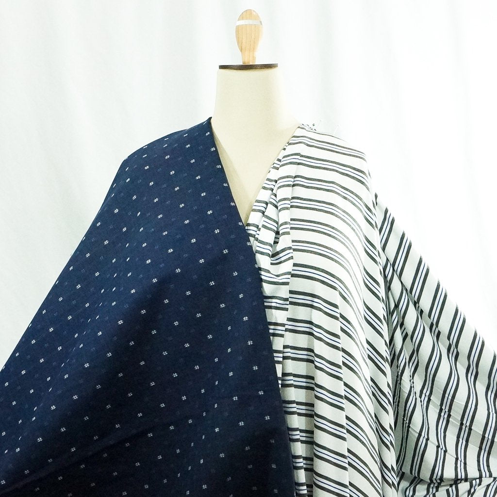Grey and Royal Stripe Bamboo Knit Fabric - OEKO-TEX Certified 95% Bamboo 5% Spandex - Soft Sustainable Material for Tees & Tanks