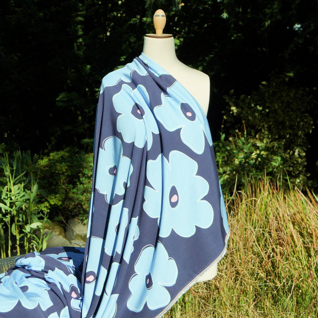 Rayon Twill Blue Lagoon fabric, soft drape, luxurious top and dress material