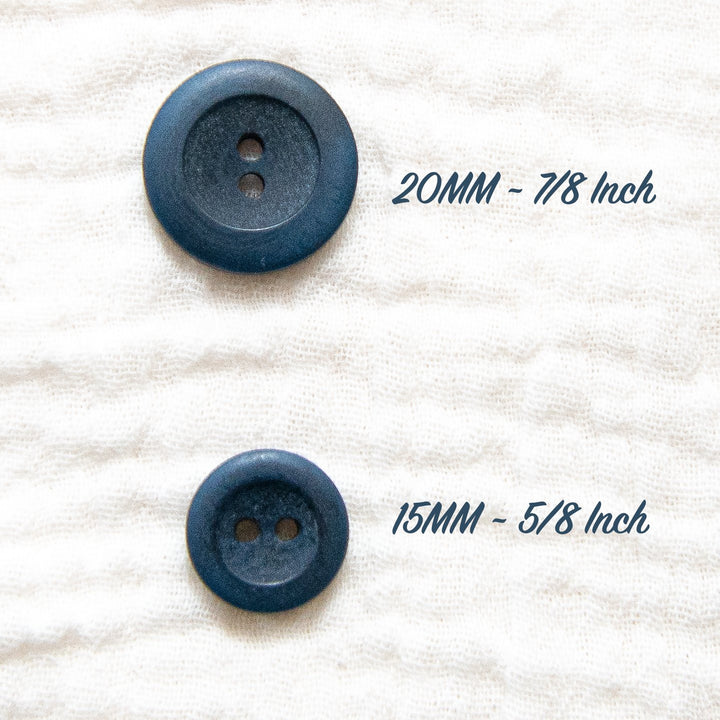 Blue Matte Corozo Button – 15mm & 20mm – Sustainable Two-Hole Sewing Button