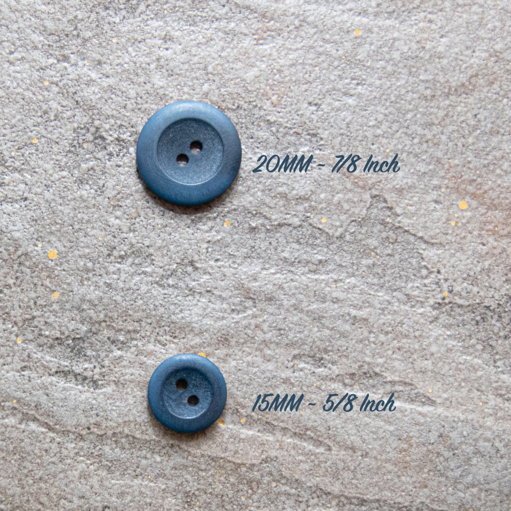 Blue Matte Corozo Button – 15mm & 20mm – Sustainable Two-Hole Sewing Button