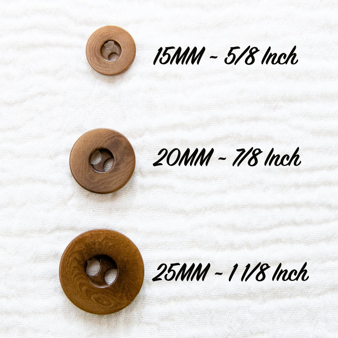Brown Corozo Round Buttons - Eco-Friendly Vegetable Ivory Buttons in 3 Sizes (15mm, 20mm, 25mm)