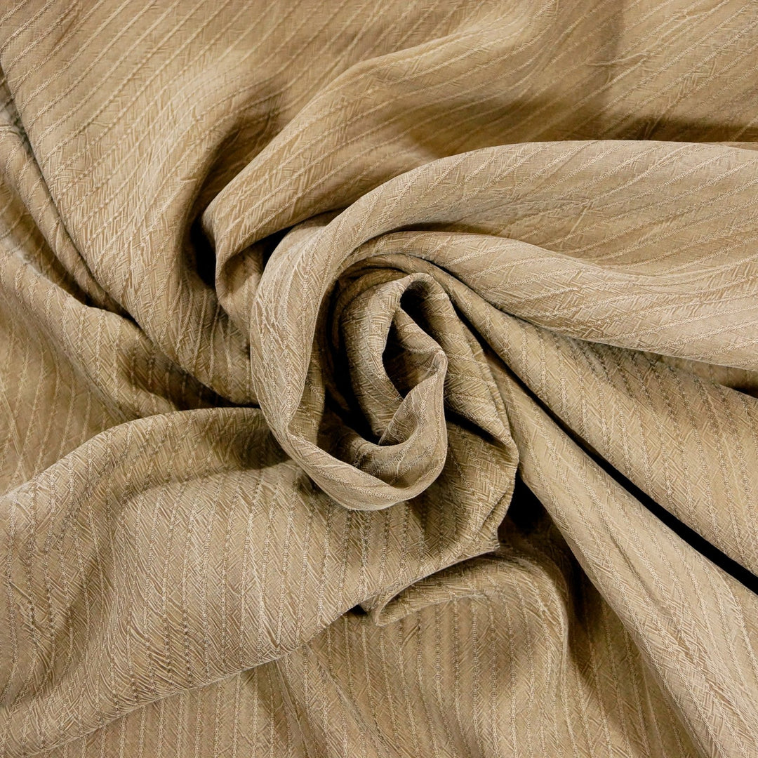 Textured Bemberg Rayon in chocolate color with subtle stripe pattern, 54-inch width, luxurious soft drape
