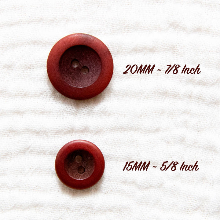 Burgundy Matte Corozo Button – 15mm & 20mm – Eco-Friendly Two-Hole Sewing Button