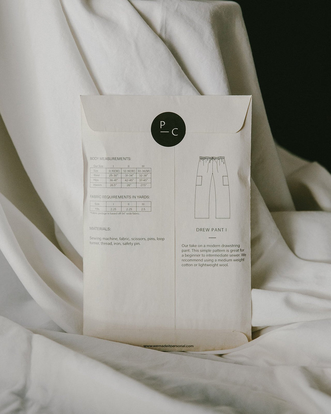 Personal Clothing Drew Pant sewing pattern for modern drawstring pants in women’s and men’s sizes