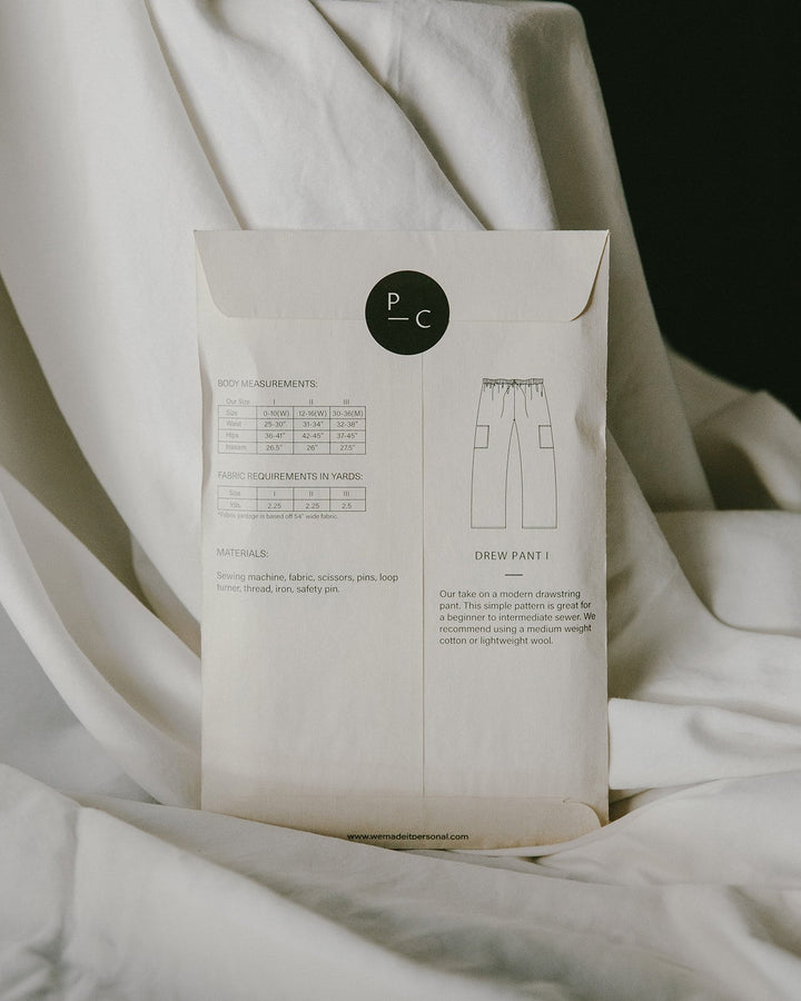 Personal Clothing Drew Pant sewing pattern for modern drawstring pants in women’s and men’s sizes