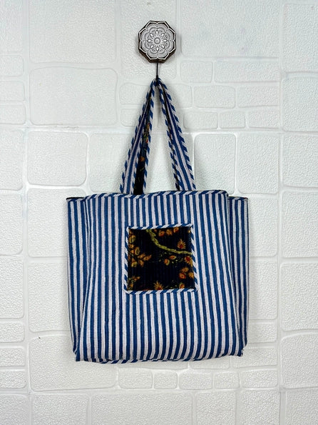 Quilted Velvet Market Bag - Midnight Floral (Reversible)