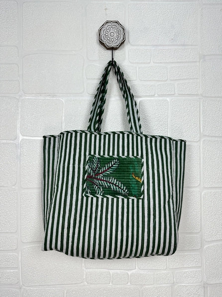 Quilted Velvet Market Bag - Jungle Green (Reversible)