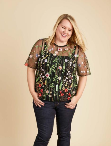 Cashmerette Montrose Top sewing pattern – scoop or jewel neck top with short or elbow-length sleeves, curved or keyhole back.