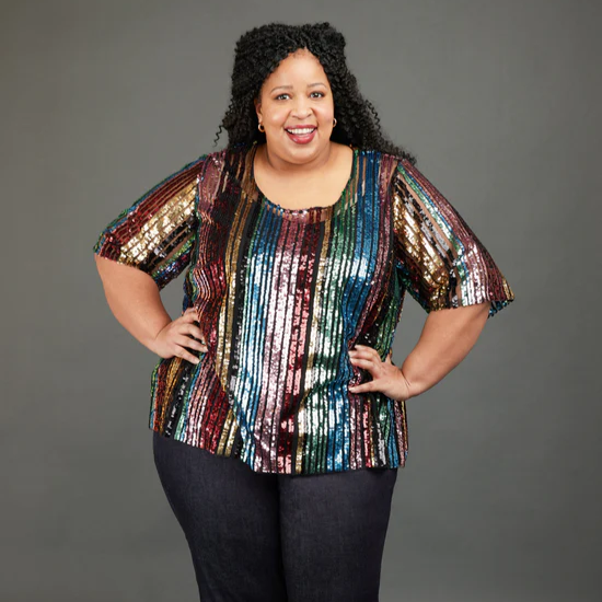 Cashmerette Montrose Top sewing pattern – scoop or jewel neck top with short or elbow-length sleeves, curved or keyhole back.