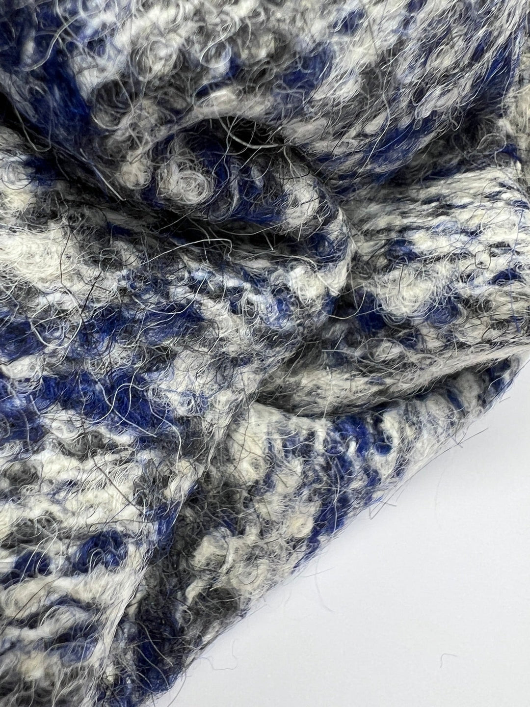 Gray, white, and blue mottled tweed cotton wool blend fabric, Italian heavyweight 55-inch wide, ideal for coats, skirts, dresses, and suiting