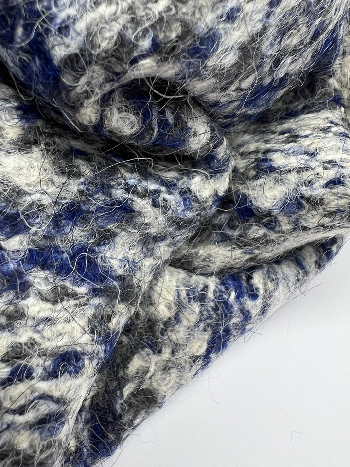 Gray, white, and blue mottled tweed cotton wool blend fabric, Italian heavyweight 55-inch wide, ideal for coats, skirts, dresses, and suiting