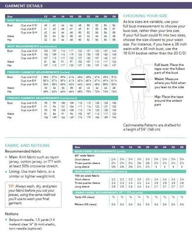 Cashmerette Turner Dress sewing pattern – knit dress with lined V-neck bodice, softly flared skirt, and short, mid, or long sleeves.