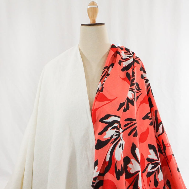 Rayon Poplin Coral Floral fabric, 100% rayon, 56 inches wide, vibrant papaya floral print for sewing tops, dresses, and skirts