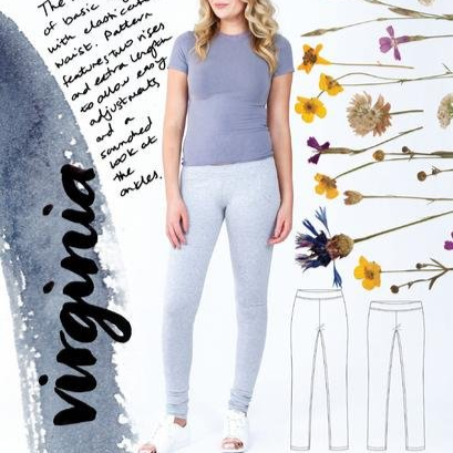 Megan Nielsen Virginia Leggings showing natural waist and low-rise options with elasticated waistband and scrunched ankles