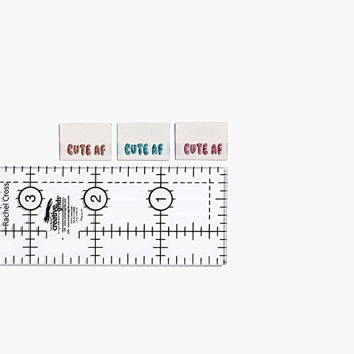 Sparkly Cute AF woven labels by Kylie and the Machine in turquoise, orange and pink - playful side seam tags for handmade creations