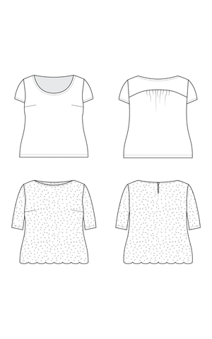 Cashmerette Montrose Top sewing pattern – scoop or jewel neck top with short or elbow-length sleeves, curved or keyhole back.