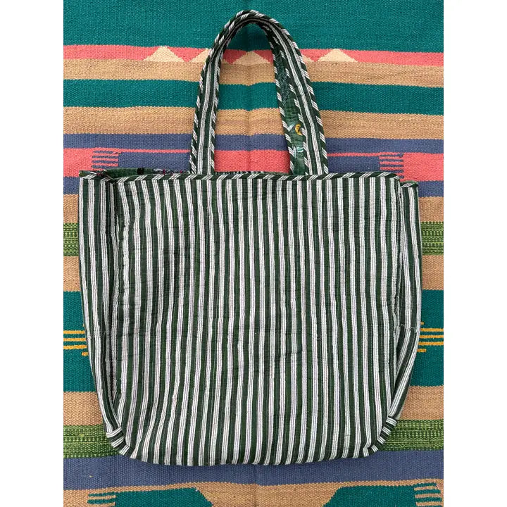 Quilted Velvet Market Bag - Jungle Green (Reversible)