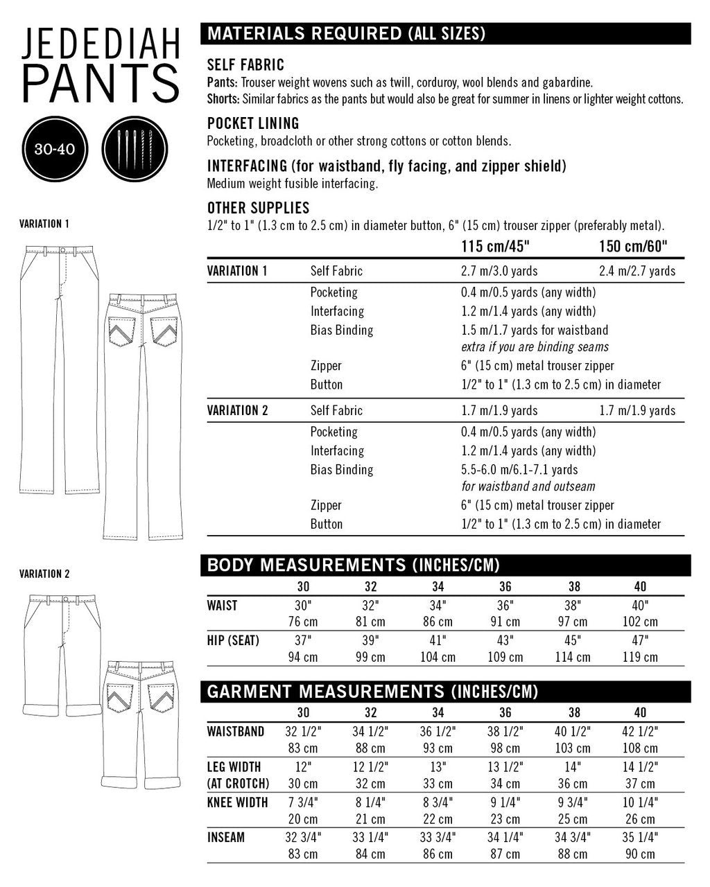 Thread Theory Jedediah Pants sewing pattern slim chino-style trousers and knee-length shorts with pockets and flat-felled seams