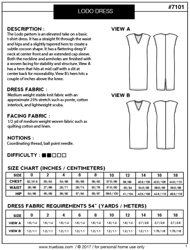 True Bias Lodo Dress deep V-neck cocoon silhouette in knit fabric