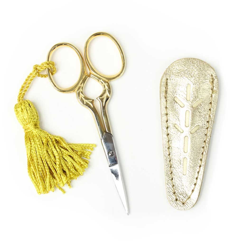 IVY Embroidery Scissors with gold and silver handles, ivy design, and tassel – precision sewing tool